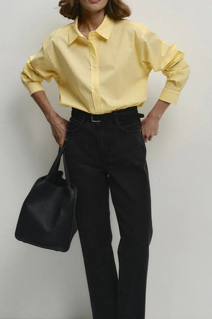 Yellow Cotton Button-Up  Blouse