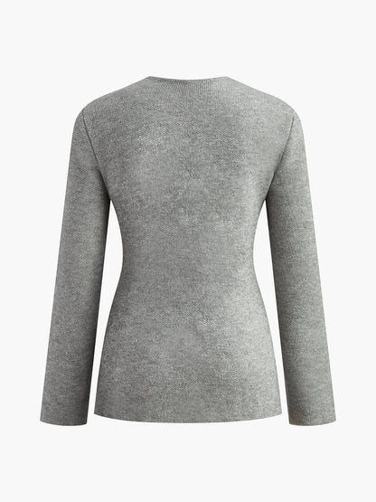 Plain V-Neck Button Soft Knit Top