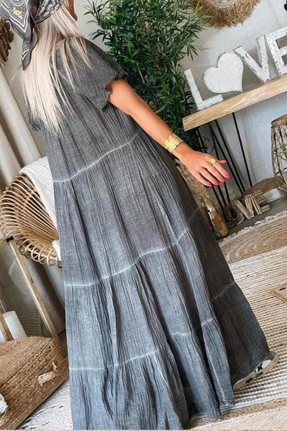 Cotton and Linen Patchwork Loose Maxi Dress