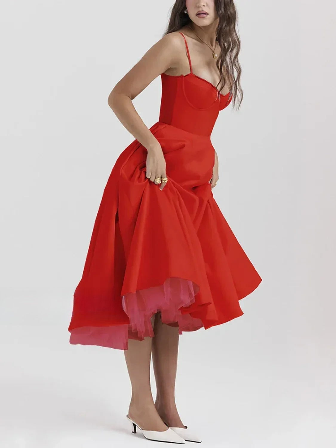 Lace-Draped Off-Shoulder Midi Dress