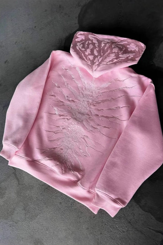 Patchwork Washed Print Zip Hoodie