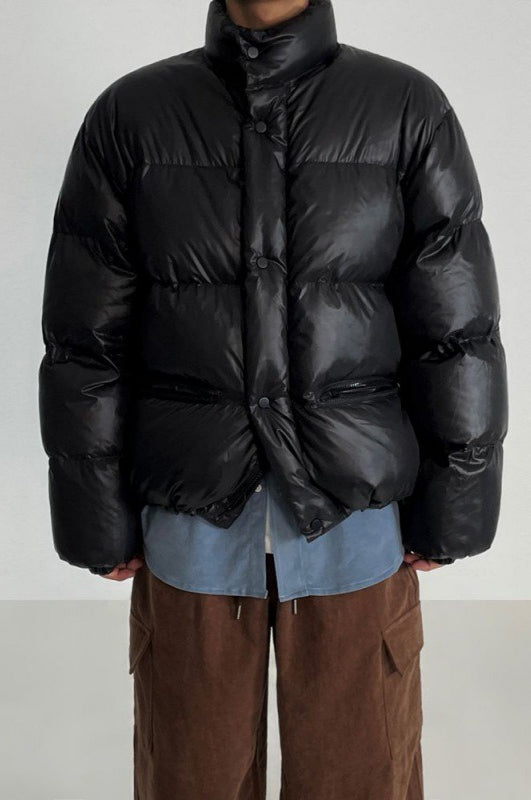 Classic Collar Cropped Solid Puffer Jacket