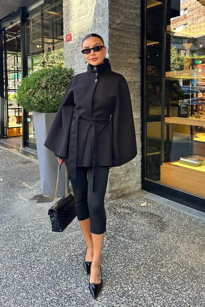 Elegant Stand Collar Belted High-Quality Coat