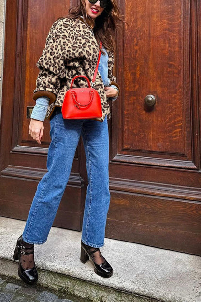 Fashion Leopard Loose Loose Cashmere Warm Jacket