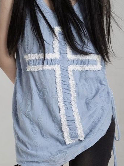 Tattered Cross Embellished Loose Cami Top