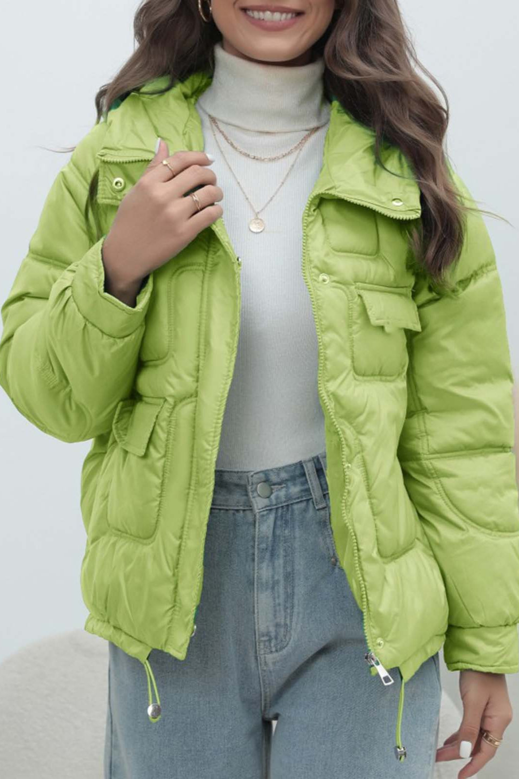 Bright Color Stand Collar Puffer Coat