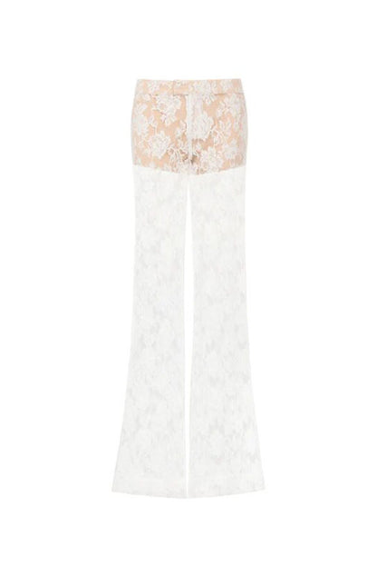 Saphina Floral Lace Mid Rise Side Zipper Flare Maxi Pants