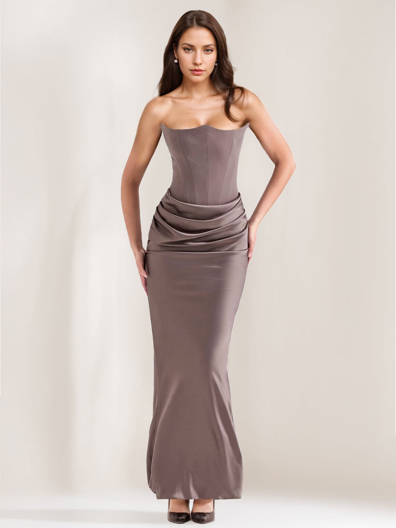 Bodycon Dresses Gray Sleeveless Pleated Chic Strapless Irregular Body-conscious Dress Sheath Dress