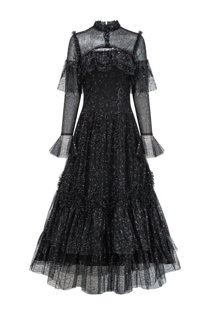 Clapham Black Mesh Floral Dress