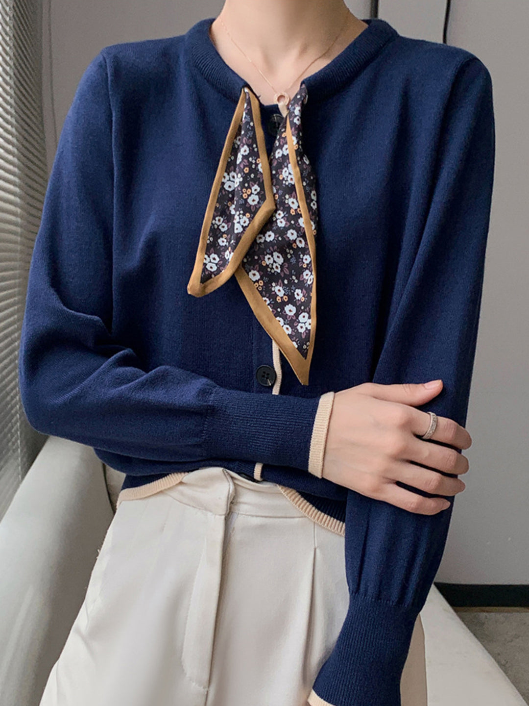 Aurora Vintage Crew Neck Cotton knitted Cardigan