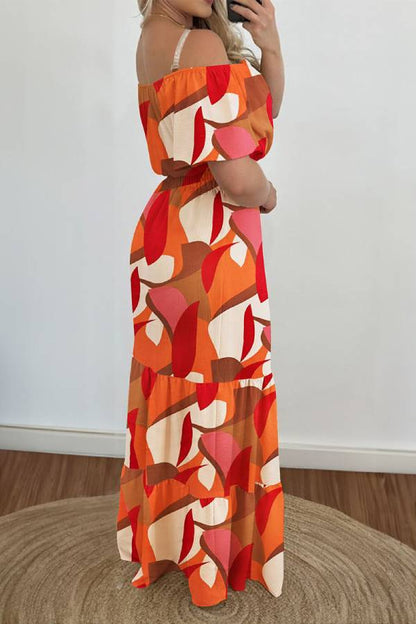 High waisted contrast color one shoulder short sleeve dress