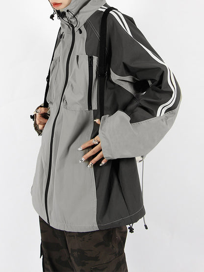 Outdoor Color Block Splice Hooded Jacket