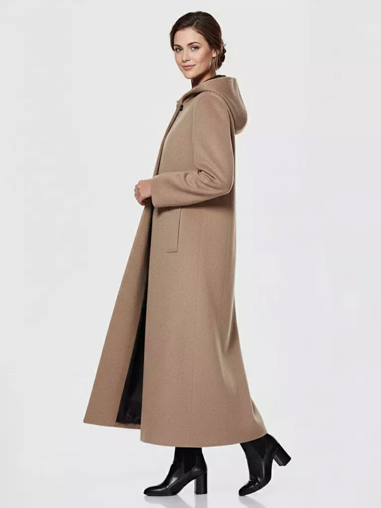 Women Wrap Coat Hooded Warmth Full Length Winter Maxi Wool Blend Coat 2026