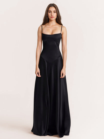 Corest Maxi Dress Adjustable Spaghetti Straps Backless Lace Up Prom Dresses