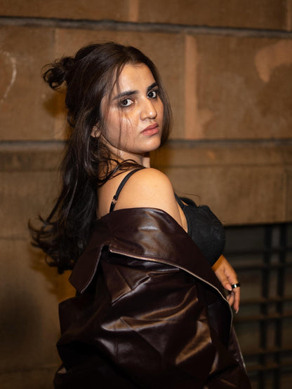 Leather Long Jacket & Short Skirt Coord Set