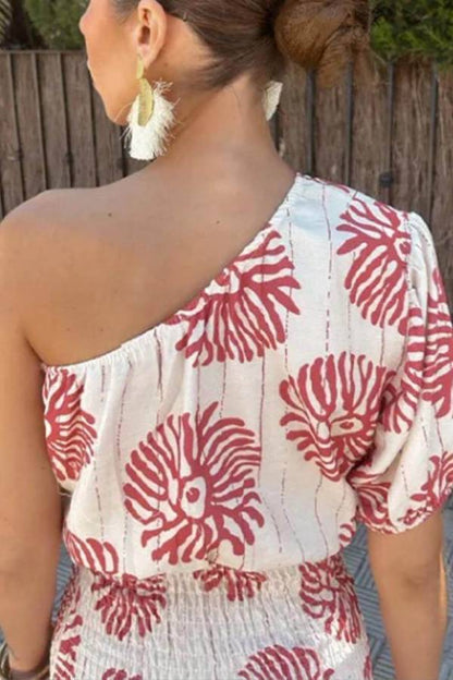 Modern Printed Wave Tube-Top Mini Dress