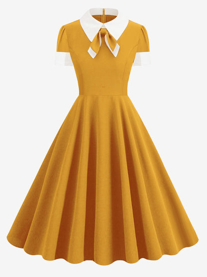 Vintage 1950s Swing Cocktail Dress for Women - V Neck Short Sleeve A-Line Ruched Bust Rockabilly Midi Gown - Wedding Guest 2026