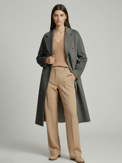 Wool Cashmere Blend Vintage A-line Coat With Classic Lapel And Belt For Women 2026