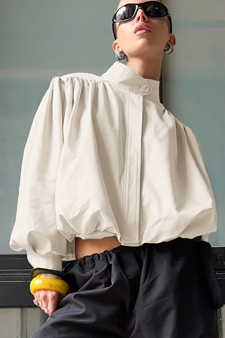 Chic High Neck Puff Sleeve Jacket