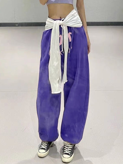 Hip Pop Purple Letter Print Bound Feet Sweatpants