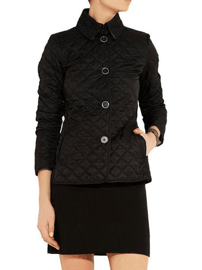 Quilted Jacket Turndown Collar Padded Coat Spring Cozy Outerwear