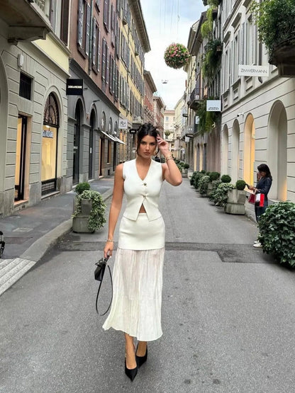 Elegant Knitted Vest & Long Skirt Matching Set