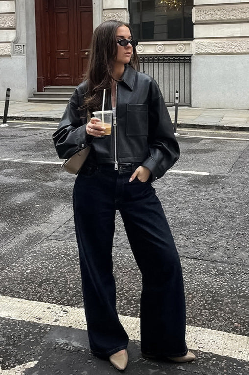 Loose Fit Matte Leather Short Jacket