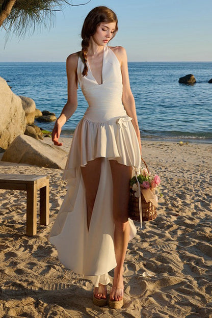 Fit High Waist Halter Neck Backless Maxi Dress