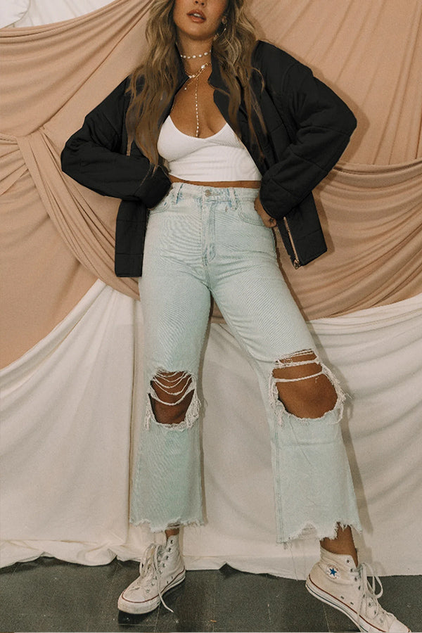 Zip Up Pocket Quilted Cropped Jacket