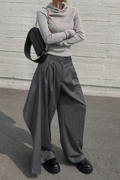 Vintage Deconstructed Wide-Leg High-Waist Pants