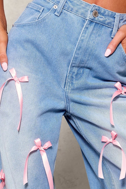 Bow High Waist Wide Leg Jeans