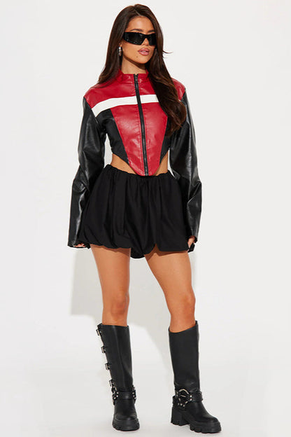 Colorblock Biker Crop Coat
