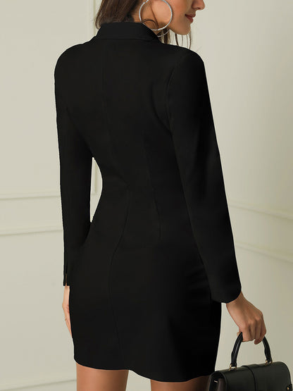 Blazer Wrap Dresses Women Office Double Breasted Long Sleeve Tuxedo Wrap Dresseses
