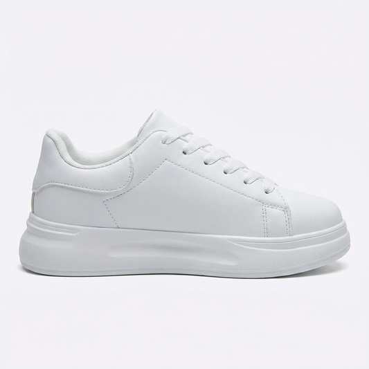 Women's White Textile Lace-Up Sneakers – Orthopedic Casual Comfort Trainers
