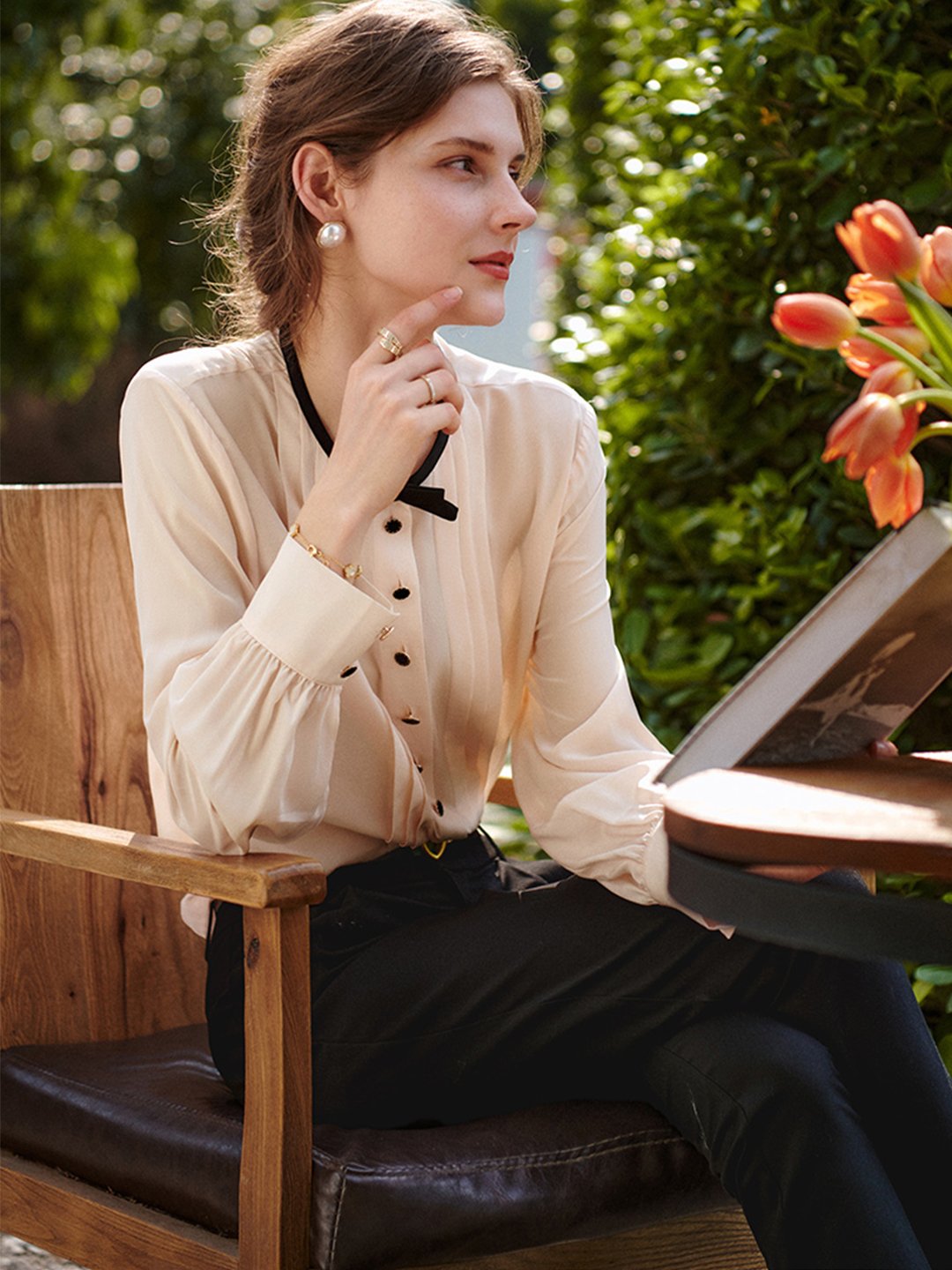 Alice Vintage Crew Neck Chiffiton Blouse