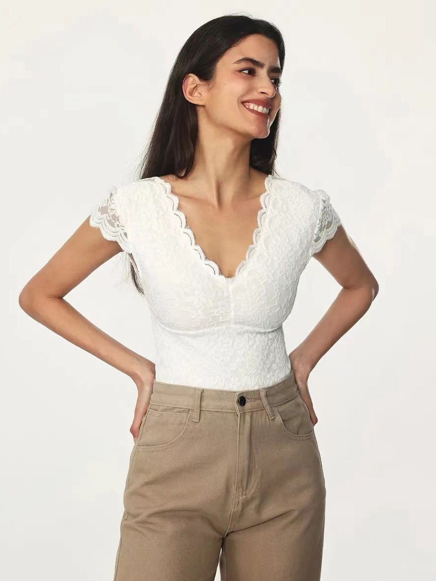 Bodysuit White Lace Tops For Women