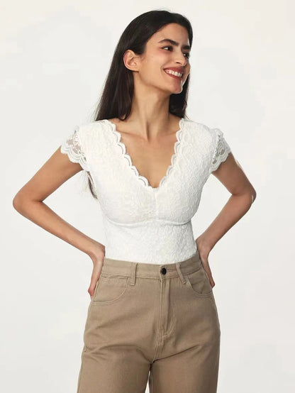 Bodysuit White Lace Tops For Women