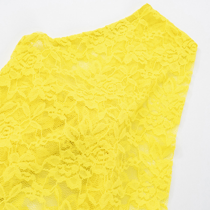 One shoulder lace irregular solid skirt set