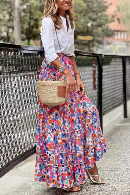 Printed Ruffled Hem Skirt