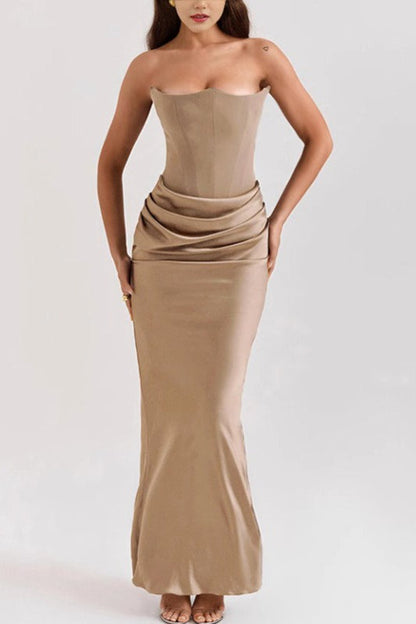 Sexy Satin Ruched Strapless Bodycon Dress