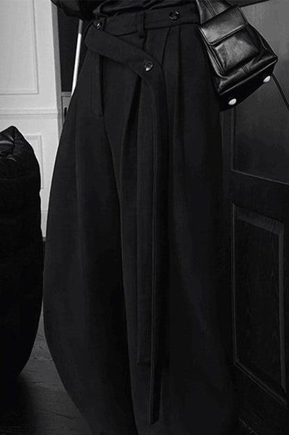 Chic Relaxed Fluid Ribbon Curved Pants
