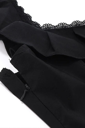 Square Neck Ruffle Trim Corset Bodice Pleated Scalloped Hem Mini Dress