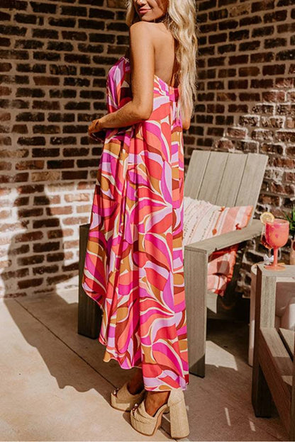 Rose Floral High Low Bandeau Vacay Dress