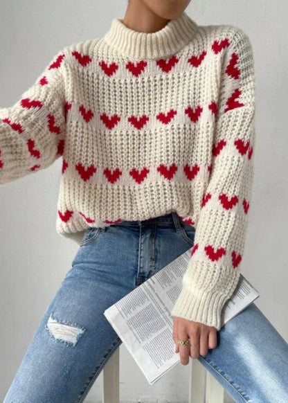 Cozy Hearts - Loose Knit Heart Jacquard Pullover
