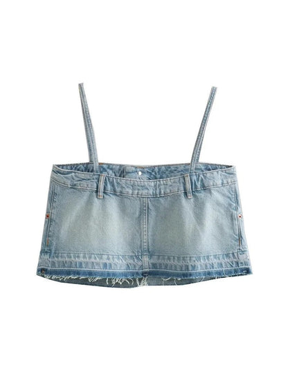 Spaghetti Strap Cami Denim Crop Top