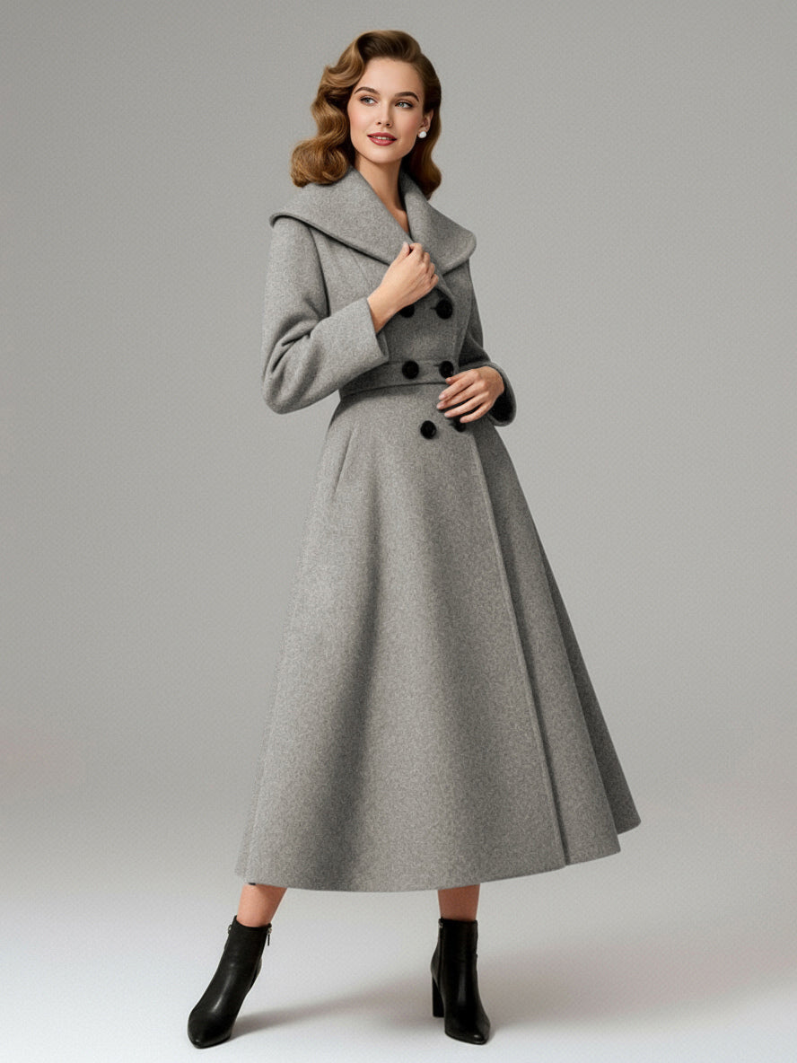 Vintage Double-Breasted A-line Woolen Coat With Shawl Collar For Women 2026