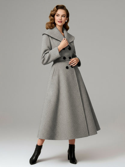 Vintage Double-Breasted A-line Woolen Coat With Shawl Collar For Women 2026