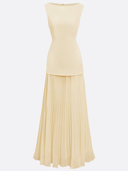 Women's Sleeveless Maxi Dress with Flowing Pleats – Elegant Bridesmaid Gown