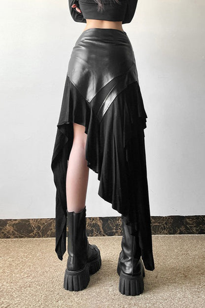 Edgy Ruffle Paneled Asymmetrical Skirt