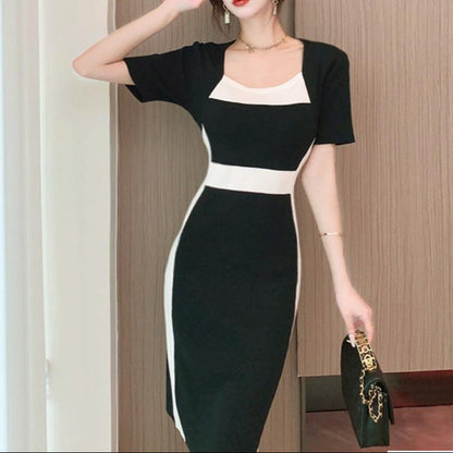 Black – Striped Pullover Knitted Dress